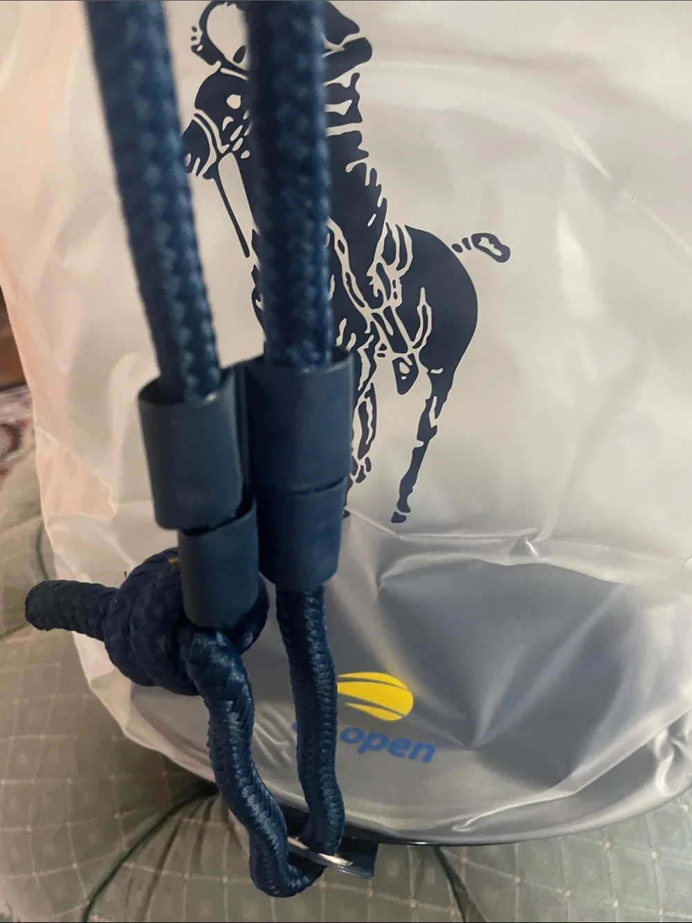Polo by Ralph Lauren Navy, White and Gold Striped Drawstring Tote/Back Pack